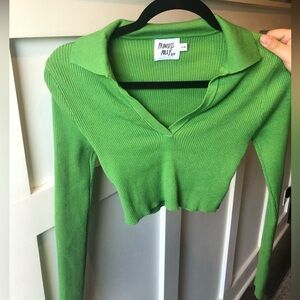 Princess Polly Green Cropped Long Sleeve Shirt!